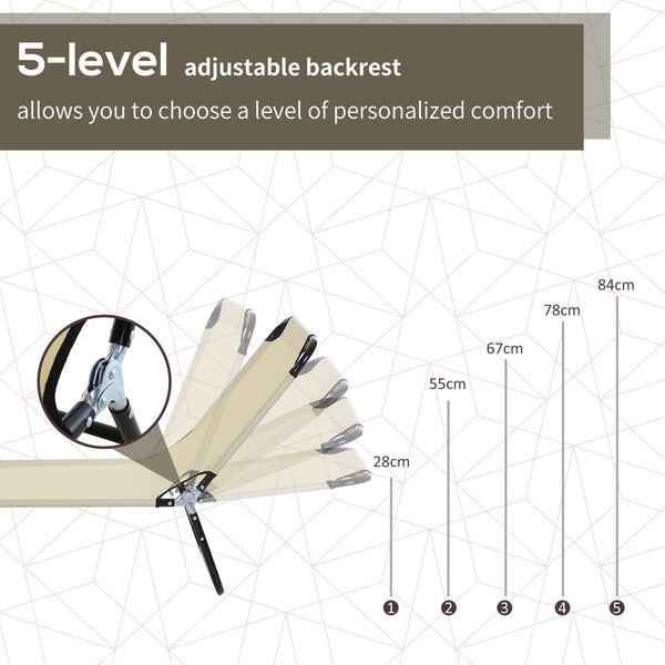 English Elm Foldable Aluminum Chaise Lounge with Padded Headrest, 5-Position Recline, Portable Beach & Patio Lounger Beige W2225141504