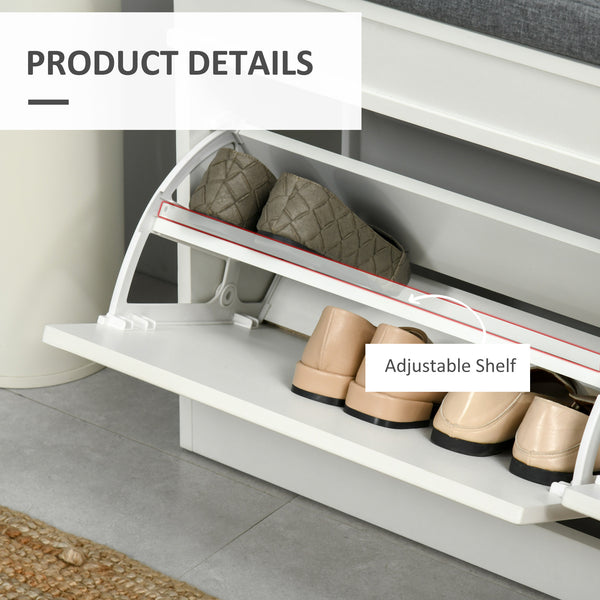 English Elm Modern Shoe Rack Bench with Cushioned Seat, 2 Drawers & Adjustable Shelves Holds 8 Pairs, White W2225141226