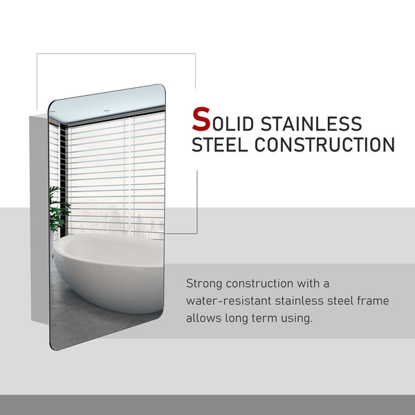 English Elm Kleankin Wall-Mount Bathroom Medicine Cabinet Mirror With 3-Tier Storage, Stainless Steel Style W2225141215