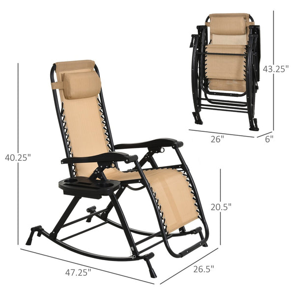 English Elm Outsunny Outdoor Rocking Chair - Foldable Zero Gravity Recliner W/ Pillow & Cup Holder For Comfort W2225P172498-GIGA