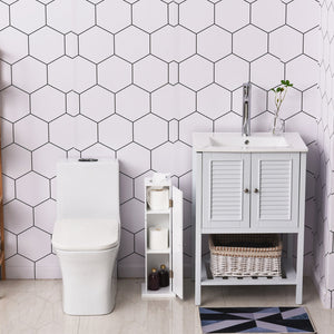 English Elm Toilet Modern Country Corner Toilet Paper Cabinet with Door & Shelves, Slim White Storage Tower, Hidden Screws, Magnetic Lock, Space-Saving Design W2225141213