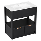 English Elm 30" Bathroom Vanity With Sink Top, Bathroom Cabinet With Open Storage Shelf and Two Drawers, One Package, Black