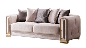 English Elm Impreza Art Deco Velvet Sofa with Gold Leg Accents for Glam Living Rooms Beige B009141287