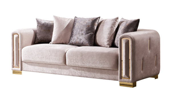 English Elm Impreza Art Deco Velvet Sofa with Gold Leg Accents for Glam Living Rooms Beige B009141287