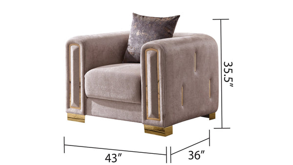 English Elm 3Pc Modern Living Room Set Beige - Luxurious Velvet, Gold Birch Frame, Glamorous Gold Accents & Comfort (99) B009S01222