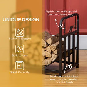 English Elm Firewood Rack With Fireplace Tools - Stylish Indoor/Outdoor Holder For Rustic Décor & Storage Needs W2225141398