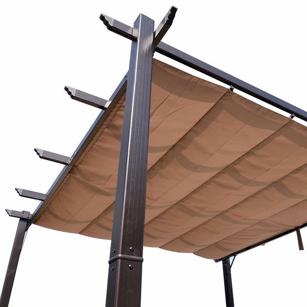 English Elm 10' Outdoor Retractable Pergola Canopy with Aluminum Frame, UV-Proof Fabric, Smooth Slide Rails for Patio Comfort Brown W2225141364