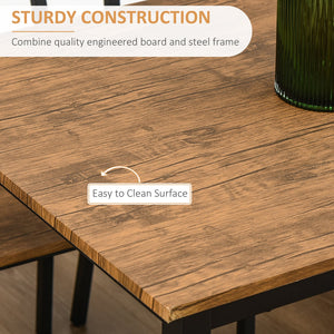 English Elm 5 5 Piece Industrial Dining Table Set for 4, Rustic Brown MDF+Steel, Space-Saving Rectangular Design, Sturdy Chairs W2225141465