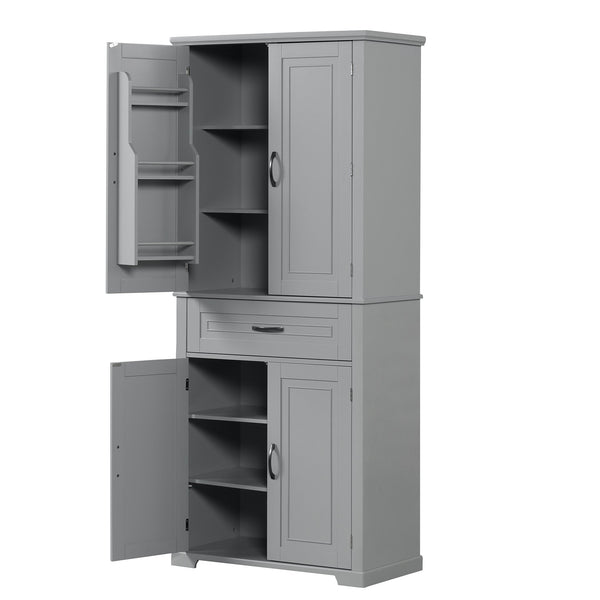 English Elm Bathroom Tall Storage Cabinet with Doors and Drawer, Adjustable Shelf, Anti-Tip Safety, MDF Finish Grey N725P210330E
