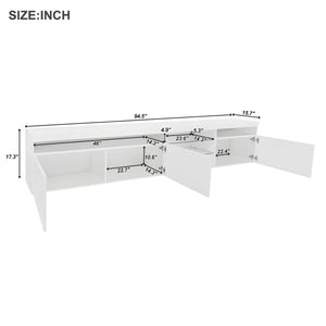 English Elm Unique Low Profile Media Console with Led Lighting Glass Shelves Fits Tvs to 105 White N721S000057K