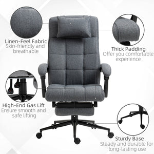 English Elm Executive Linen-Feel Ergonomic High Back Office Chair with Recline, Retractable Footrest & Headrest W2225141236