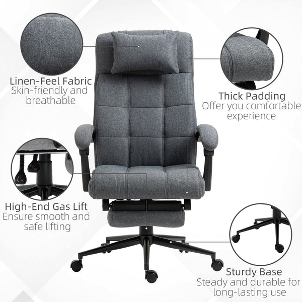 English Elm Executive Linen-Feel Ergonomic High Back Office Chair with Recline, Retractable Footrest & Headrest W2225141236