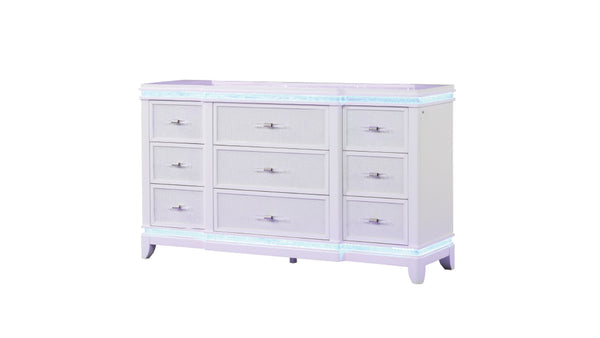 English Elm OPIUM 5 Pc King Bedroom Set in Milky White with LED Headboard, Mirror & Modern Storage, Luxe Finish B009S02129