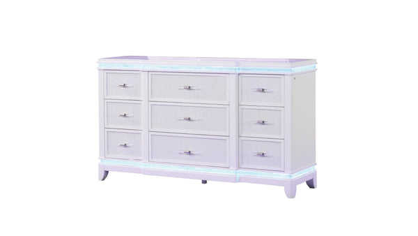 English Elm Opium Queen 4-Piece Bedroom Set: Glamorous Led-Accented Milky White Design For Luxe Comfort B009S01217-GIGA