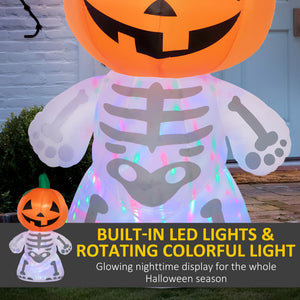 English Elm 6ft Smiling Pumpkin Skeleton Inflatable with LED Rotating Lights, Waterproof Yard Decor for Halloween W2225141485