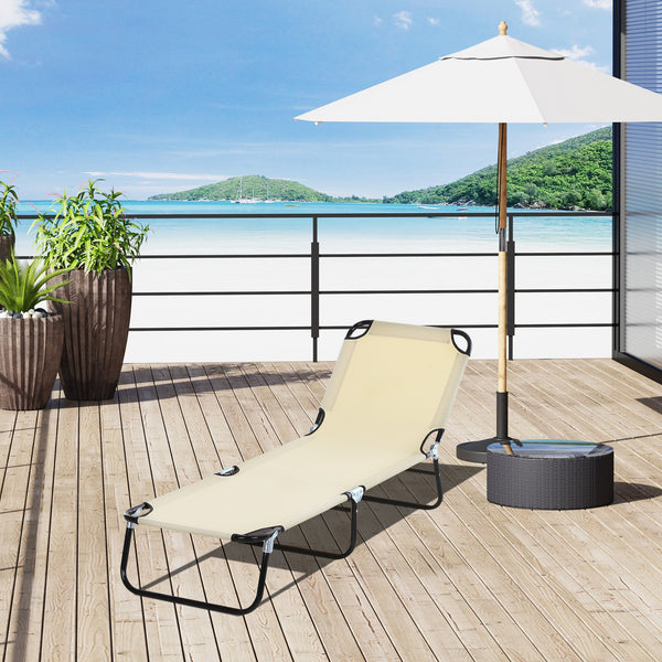 English Elm Foldable Aluminum Chaise Lounge with Padded Headrest, 5-Position Recline, Portable Beach & Patio Lounger Beige W2225141504