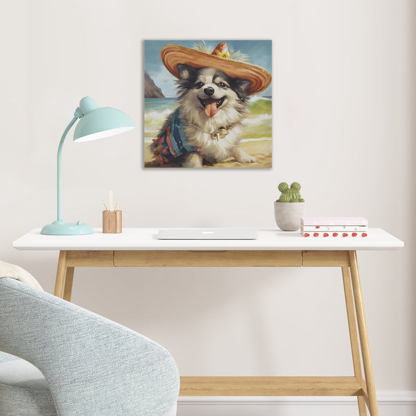 English Elm Chihuahua Festive Beach Canvas Wall Art — 16x16 MDF/Canvas Print, Pre-Hung Sawtooth Hanger, Playful Decor B035129228