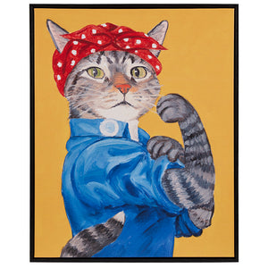 English Elm Rosie Denim-Clad Cat Portrait Framed Canvas Wall Art, 16.5x20.5, Polka Dot Bandanna, Empowering Decor B035129240