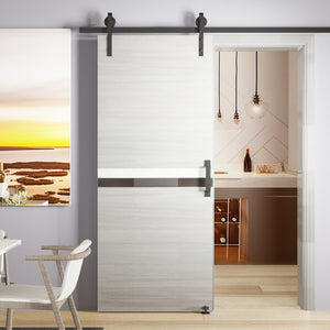 English Elm Crazy Elf Triple Primed Barn Door Slab with Sliding Hardware Kit for Modern Interiors W936S00011