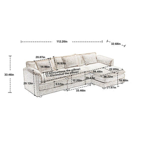 English Elm United We Win 112" Oversized L-Shaped Sectional Sofa With Moveable Ottoman & Plush Memory Foam Comfort W1568S00195-GIGA