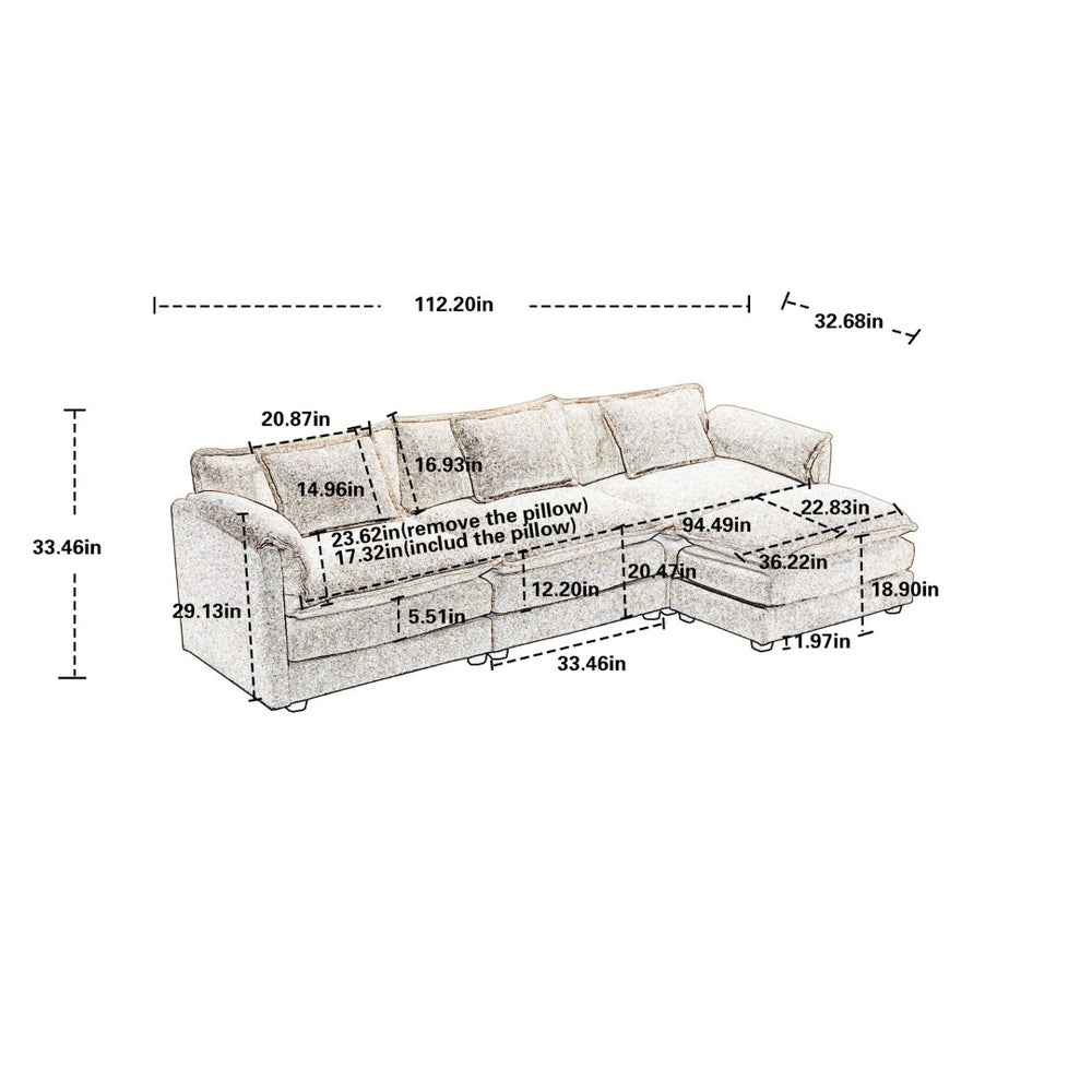English Elm United We Win 112" Oversized L-Shaped Sectional Sofa - Modern Chenille Cloud Couch With Ottoman & Memory Foam P1 W1568S00186-GIGA