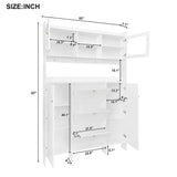 English Elm Contemporary Tipping Bucket Shoe Cabinet With Open Storage Platform, Tempered Glass Hall Tree With 3 Flip Drawers, Versatile Tall Cabinet With 4 Hooks For Hallway, White