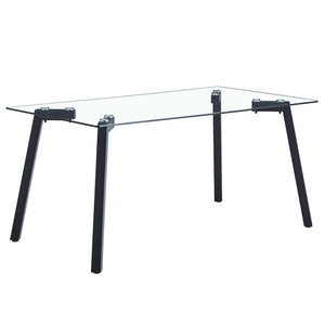 English Elm Modern Tempered Glass Rectangular Dining Table with Matte Black Legs Seats Six W1151S00607