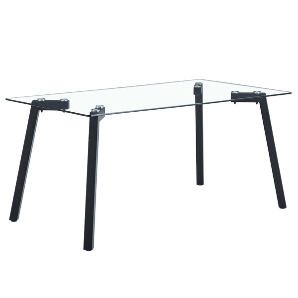 English Elm Modern Tempered Glass Rectangular Dining Table with Matte Black Legs Seats Six W1151S00607