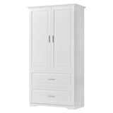 English Elm Tall Bathroom Storage Cabinet, Cabinet With Two Doors and Drawers, Adjustable Shelf, Mdf Board, White