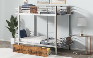 English Elm Twin XL over Twin XL Metal Bunk Bed with Full-Length Guardrails, Sturdy Ladder & Built-In Drawers Silver GX001123AAN