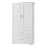 English Elm Tall Bathroom Storage Cabinet, Cabinet With Two Doors and Drawers, Adjustable Shelf, Mdf Board, White