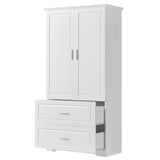 English Elm Tall Bathroom Storage Cabinet, Cabinet With Two Doors and Drawers, Adjustable Shelf, Mdf Board, White