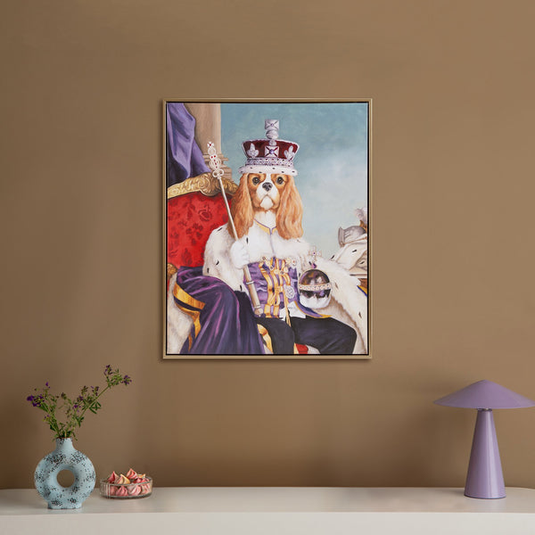 English Elm King King Charles Spaniel III Framed Canvas Wall Art - Regal Cavalier Portrait with Gold Embossed Frame, Ready to Hang B035129237