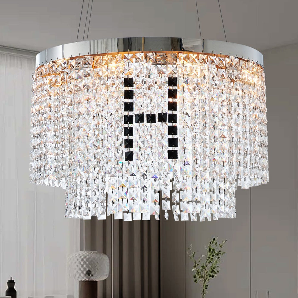 English Elm Modern Crystal Chandelier – Elegant Round Light Fixture For Luxurious Home Decor & Versatile Spaces W2312141710