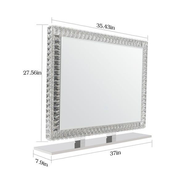 English Elm LED Crystal Vanity Mirror with Touch Dimmer, Adjustable Warm-Cool LED Lighting, Mountable Luxury W2312141738