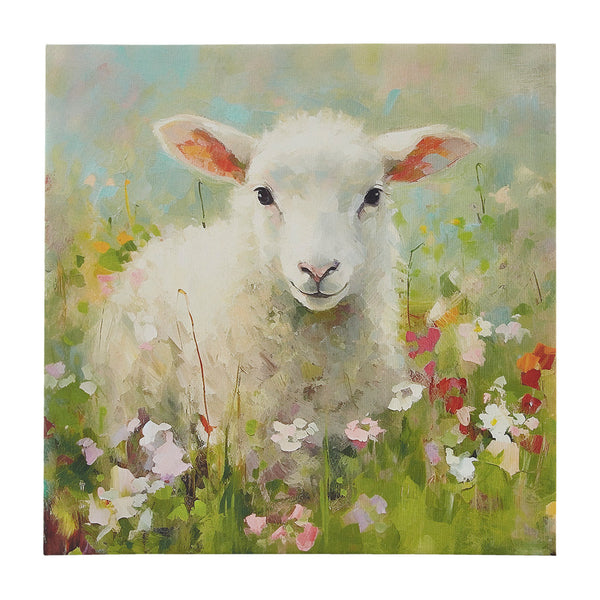 English Elm Lamb Charming Canvas Wall Art by Tessa Kane 16x16" – Floral Field Nursery Decor with Prehung Hanger, Indoor Serenity B035129244