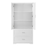 English Elm Tall Bathroom Storage Cabinet, Cabinet With Two Doors and Drawers, Adjustable Shelf, Mdf Board, White