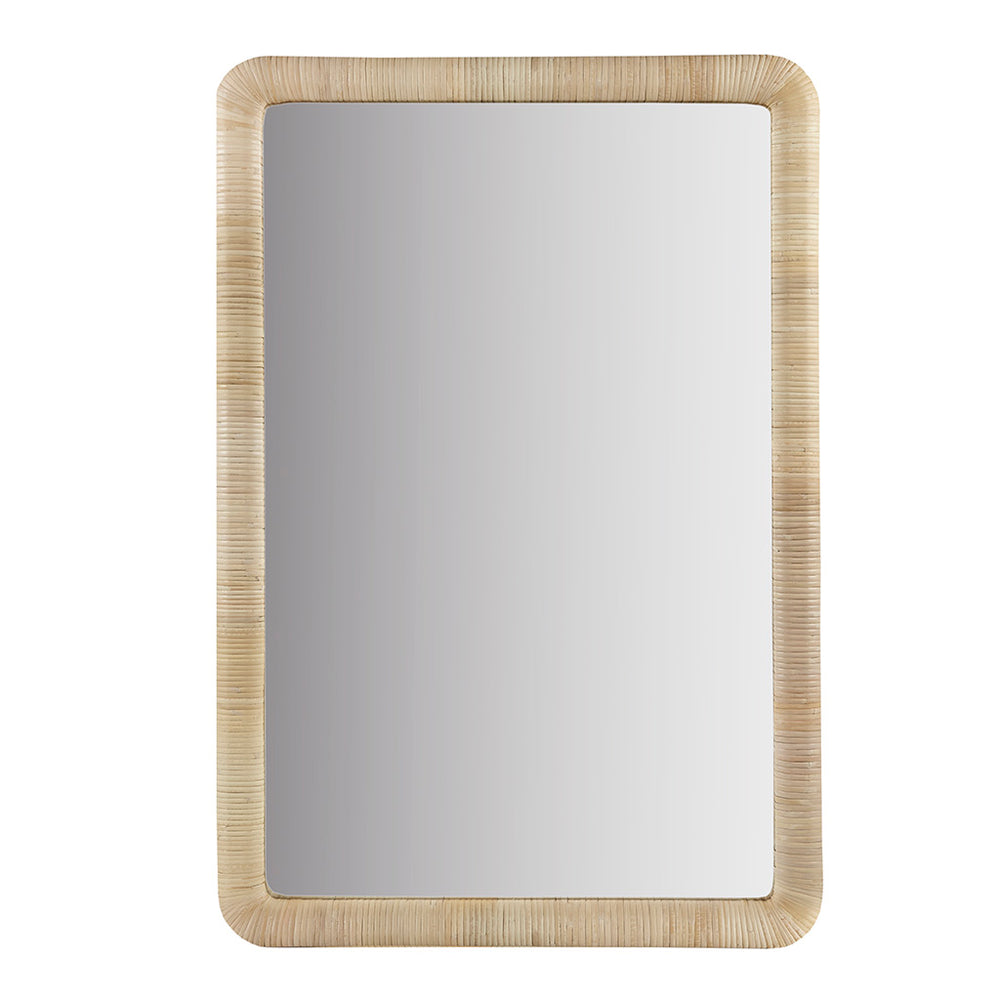English Elm Natural Rattan Rectangle Wall Mirror with Rounded Corners, Vertical/Horizontal Mounting, 26x39" Decor B035129254