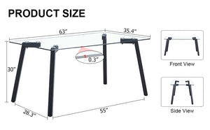 English Elm Modern Tempered Glass Rectangular Dining Table with Matte Black Legs Seats Six W1151S00607