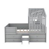 Hearth and Haven Full Size House Low Loft Bed with Four Drawers, Gray GX001806AAE-1