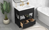 English Elm 30" Bathroom Vanity With Sink Top, Bathroom Cabinet With Open Storage Shelf and Two Drawers, One Package, Black