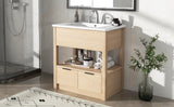 English Elm 30" Bathroom Vanity With Sink Top, Bathroom Cabinet With Open Storage Shelf and Two Drawers, One Package, Natural (Old Sku:Wf311619Aad)