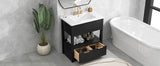 English Elm 30" Bathroom Vanity With Sink Top, Bathroom Cabinet With Open Storage Shelf and Two Drawers, One Package, Black