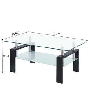 English Elm Tempered Glass Two-tier Coffee Table with Metal Legs for Modern Living Rooms W1718128637