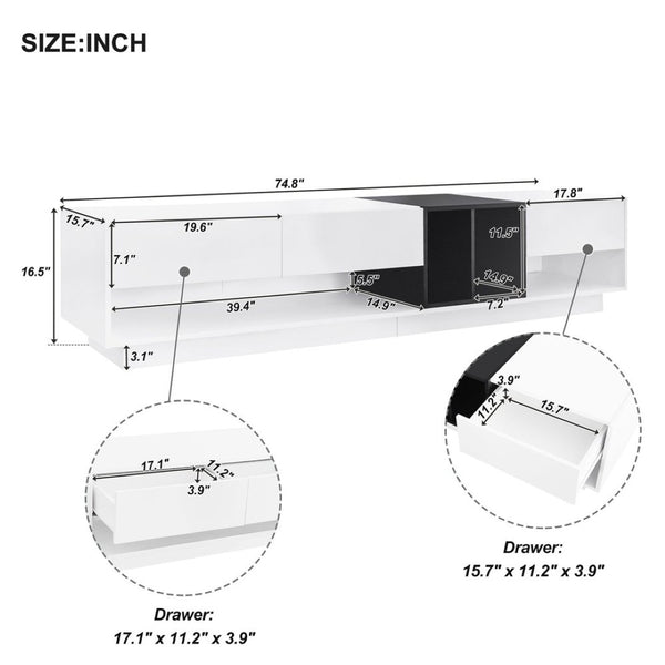 English Elm On-trend Two-tone Media Console with Push Open Drawers Fits Tvs up to 80 Inches White WF311772AAK