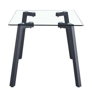 English Elm Modern Tempered Glass Rectangular Dining Table with Matte Black Legs Seats Six W1151S00607