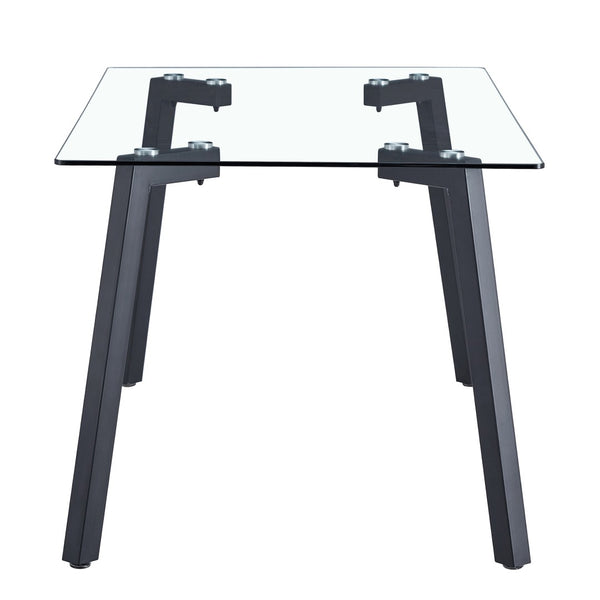 English Elm Modern Tempered Glass Rectangular Dining Table with Matte Black Legs Seats Six W1151S00607