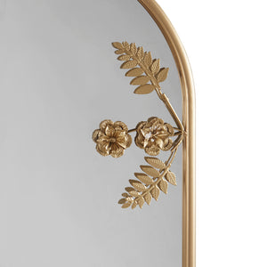 English Elm Arched Gold Metal Floral Wall Mirror 25.75"H — Decorative Iron Leaf Frame, Lightweight 8 lb Accent Piece B035129256