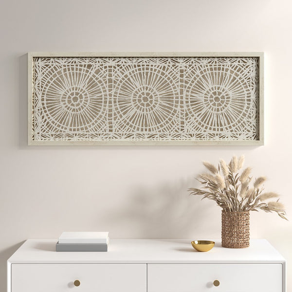 English Elm Framed INK+IVY Henna Rice Paper Medallion Shadow Box Wall Art — Handcrafted Boho Texture, Ready to Hang B035129216