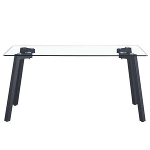 English Elm Modern Tempered Glass Rectangular Dining Table with Matte Black Legs Seats Six W1151S00607